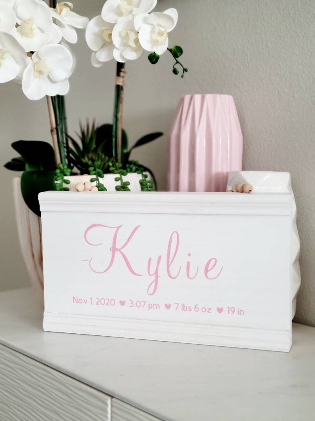 Baby Wall Sign White Wooden With Beads Nursery Room Decor Etsy