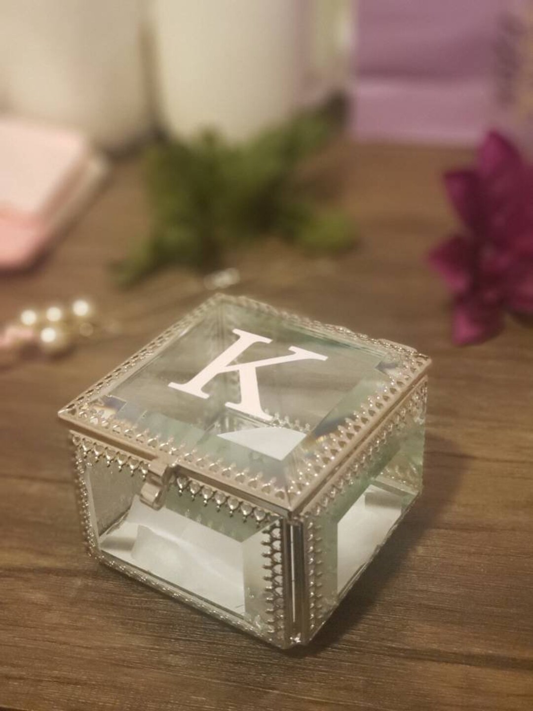 Personalized Square Glass Jewelry Box in Silver Gift for Her Etsy