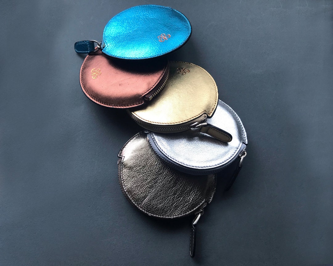 Leather Coin Purse, Coin Pouch, Round Small Coin Wallet, Mini Zipper