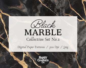 Black Marble Digital Paper Pack - Black + Gold #1, Marble Textures, High-Resolution, Seamless Patterns, Commercial Use, Instant Download