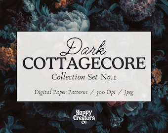 Dark Cottagecore Digital Paper Pack #1, Floral Design, High-Resolution, Seamless Patterns, Commercial Use, Instant Download