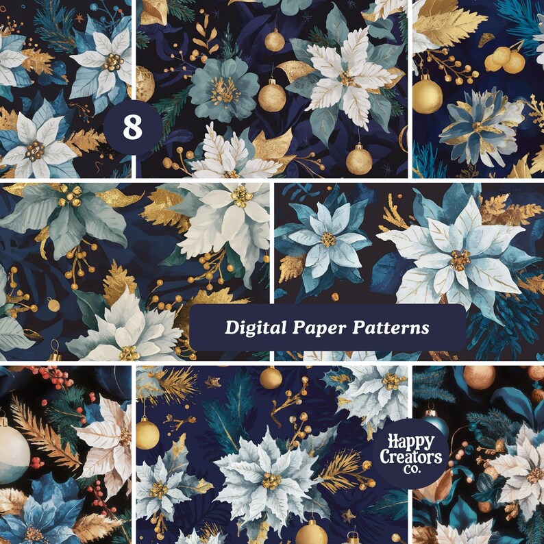 Poinsettia Passion Digital Paper Pack - Set No. 6, Floral Design, High ...