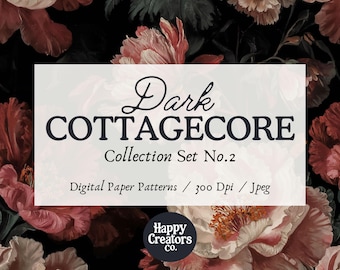 Dark Cottagecore Digital Paper Pack #2, Projekt kwiatowy, Wysoka rozdzielczość, Wzory bezszwowe, Zastosowanie komercyjne, Natychmiastowe pobieranie