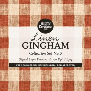 Terracotta Gingham Seamless Pattern, 300 DPI Digital Paper Pack, Linen Plaid Fabric Tile, Scrapbook Paper, Commercial Use, POD Design