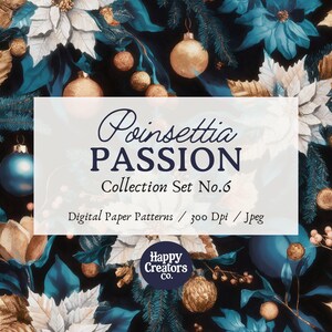 Poinsettia Passion Digital Paper Pack - Set No. 6, Floral Design, High ...