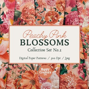 Peachy Pink Blossoms Floral Patterns | Digital Paper Pack | Seamless Designs for Textile, Fabric, Crafts, DIY | High-Res | Instant Download