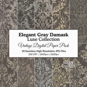Elegant Gray Damask - Luxe Collection Digital Pattern Paper Pack