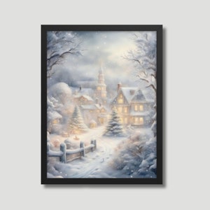 Vintage Christmas White Winter Wonderland Landscape Scene Digital Print, Printable Art, Digital Download, Wall Decoration