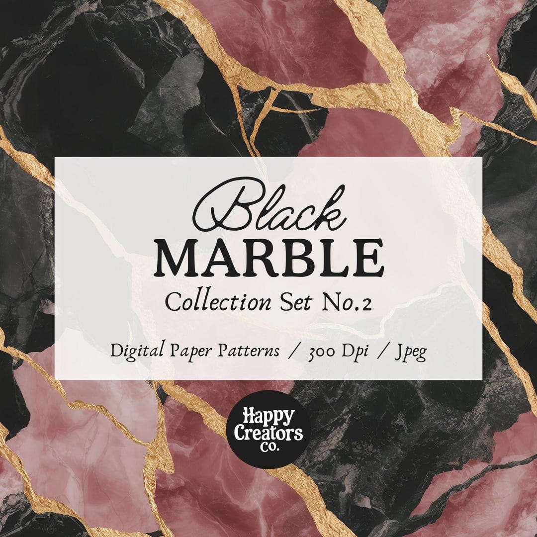 Black Marble Digital Paper Pack - Black + Gold + Rose Gold #2, Marble ...