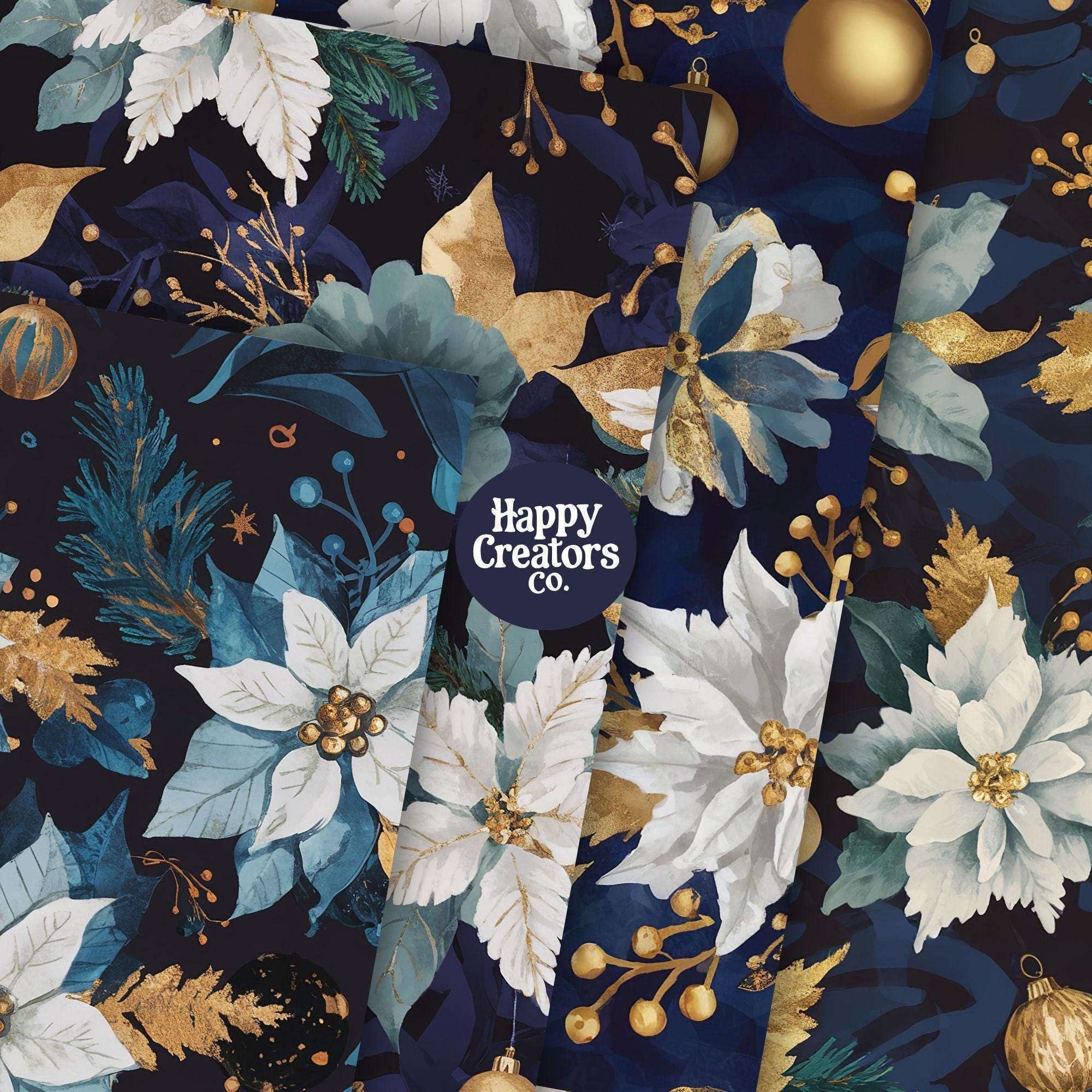 Poinsettia Passion Digital Paper Pack - Set No. 6, Floral Design, High ...