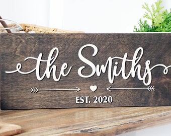 Last Name Sign for Personalized Wedding Gift - Established Sign Farmhouse Decor - Custom Wood Sign Engagement Gift