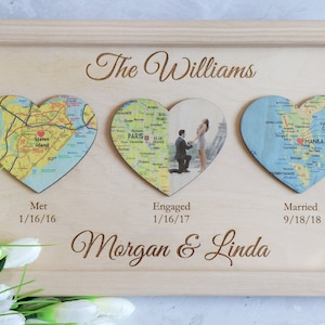 3 Heart Map Print, Christmas Gift for Couple, Bridal Shower Gift, Met Engaged Married, Wedding Gift for Couple, Custom Wedding Gif image 4