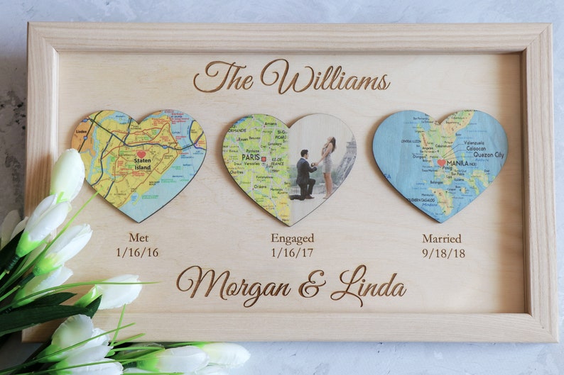 3 Heart Map Print, Christmas Gift for Couple, Bridal Shower Gift, Met Engaged Married, Wedding Gift for Couple, Custom Wedding Gif image 4