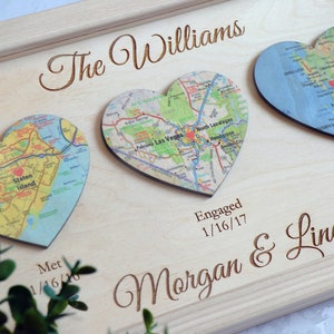 3 Heart Map Print, Christmas Gift for Couple, Bridal Shower Gift, Met Engaged Married, Wedding Gift for Couple, Custom Wedding Gif image 2