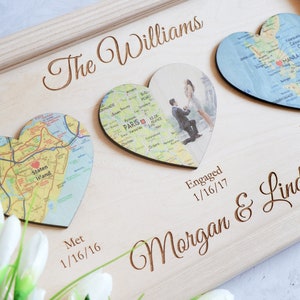 3 Heart Map Print, Christmas Gift for Couple, Bridal Shower Gift, Met Engaged Married, Wedding Gift for Couple, Custom Wedding Gif image 3