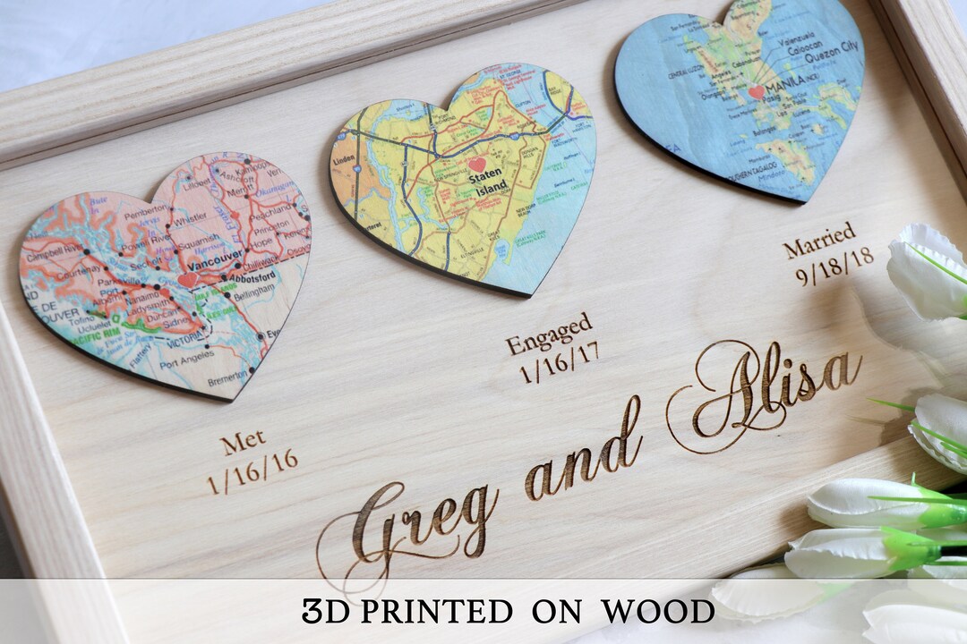 Personalized Wood Map Heart Print, Anniversary Gift - Etsy