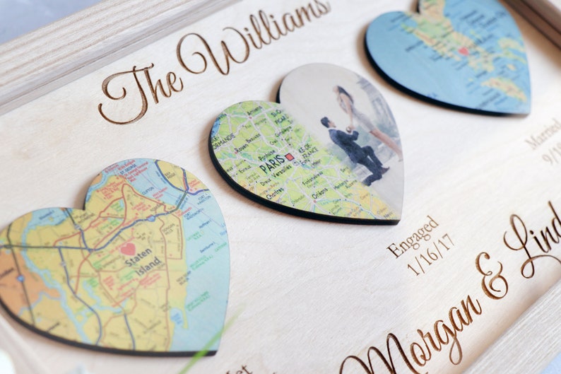 3 Heart Map Print, Christmas Gift for Couple, Bridal Shower Gift, Met Engaged Married, Wedding Gift for Couple, Custom Wedding Gif image 5