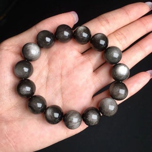 Natural Real Silver Sheen Obsidian beads bracelet,Round Obsidian loose Beads, wholesale Price, 8-14mm/ one bracelet