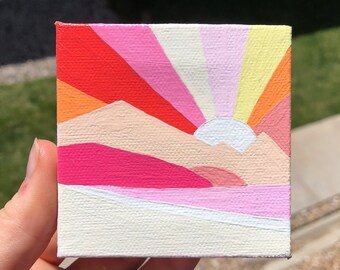 Pink Sunset Painting on Mini Canvas with Easel – Raging Artist