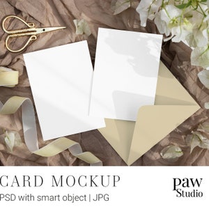 Mockup di biglietti, Mockup di biglietti 5x7, Set di 2 biglietti, Colore busta personalizzabile, Mockup di biglietti di nozze, Biglietto di auguri vuoto BGF 2c5 8e