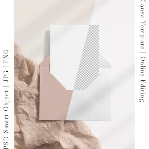 Anpassbares 5x7-Karten-Mockup, Online-Bearbeitungs-Mockup, Canva-Karten-Mockup, Grußkarten-Mockup Bearbeitung einer farbigen Einladungskarte mit Umschlag 8e b32