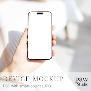 Phone Mockup Device In Hands On White And Beige Background, Digital Mockup For Promotion Through Social Media