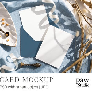 Mockup di biglietti, Mockup di biglietti 5x7, Set 2 biglietti, Colore busta personalizzabile, Mockup di biglietti di nozze, Biglietto di auguri vuoto BGW 2c5 8e