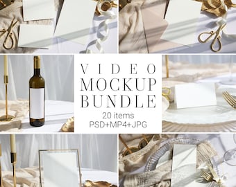 Video Card Mockup Bundle, Wedding Card Mockup, Menu Mockup, Phone Mockup, Candle Mockup, Bottle Mockup, Tag Mockup, Label Mockup VGC