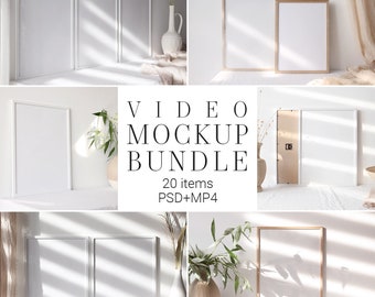 20 Video Mockup Bundle, Frame Video Mockup 4K Resolution, PSD with smart object & MP4, Photoshop Video Mock-up