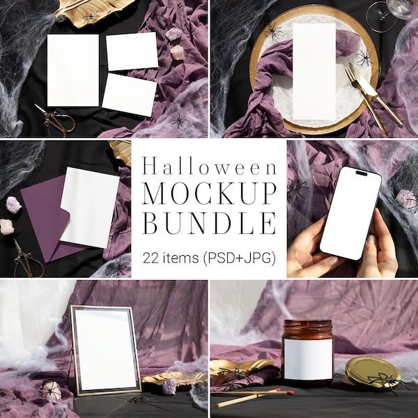 Halloween Card Mockup Bundle, Magic Party Card Mockup, Magic Wedding Card Mockup, Menu, Phone, Candle, Bottle, Birthday Suite Mockup fall