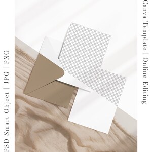 Anpassbares 5x7-Karten-Mockup, Online-Edit-Mockup, Canva-Mockup, Grußkarte, Bearbeitung von Farbeinladungen, zwei Karten mit Umschlag, 8e 2c5 b32