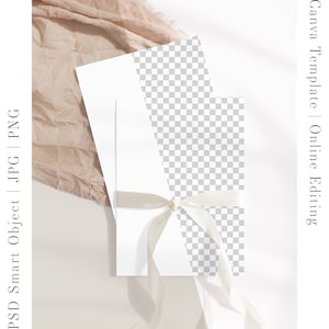 Anpassbares 5x7-Karten-Mockup, Online-Edit-Mockup, Canva-Mockup, bearbeitbare Grußkarten-Mockup, Einladung zwei Karten mit Band 2c5 b32