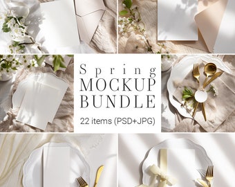 Spring Card Mockup Bundle, Wedding Card Mockup, Menu Card Mockup,  Stationery Mockup, Wedding Suite Mockup, Greeting Card, Tag, Label Mockup