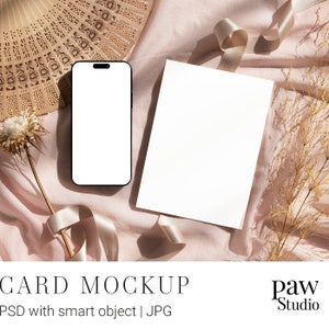 Telefon Mockup, 15x18 Karten Mockup, Leere Karte Mockup, Styled Card Mockup, Grußkarte, Hochzeitskarte, Smart Objekt Mockup, Minimale Hochzeit