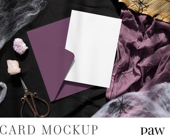 Halloween Mockup, Magic Card Mockup,5x7 Card Mockup,Wedding Card Mockup,Customizable Envelope Color,Greeting Card,Invite Card Mockup fall 8e