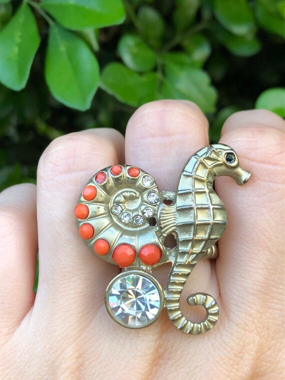 Adjustable Fun Statement Rings, Large Seahorse an… - image 3