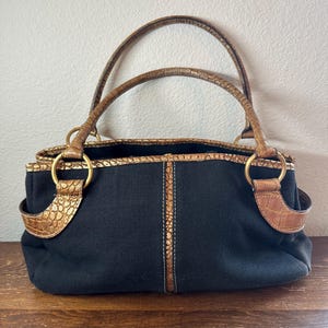 Vintage Black Canvas Shoulder Bag