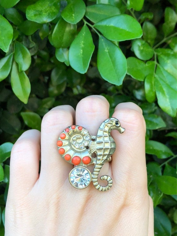 Adjustable Fun Statement Rings, Large Seahorse an… - image 5