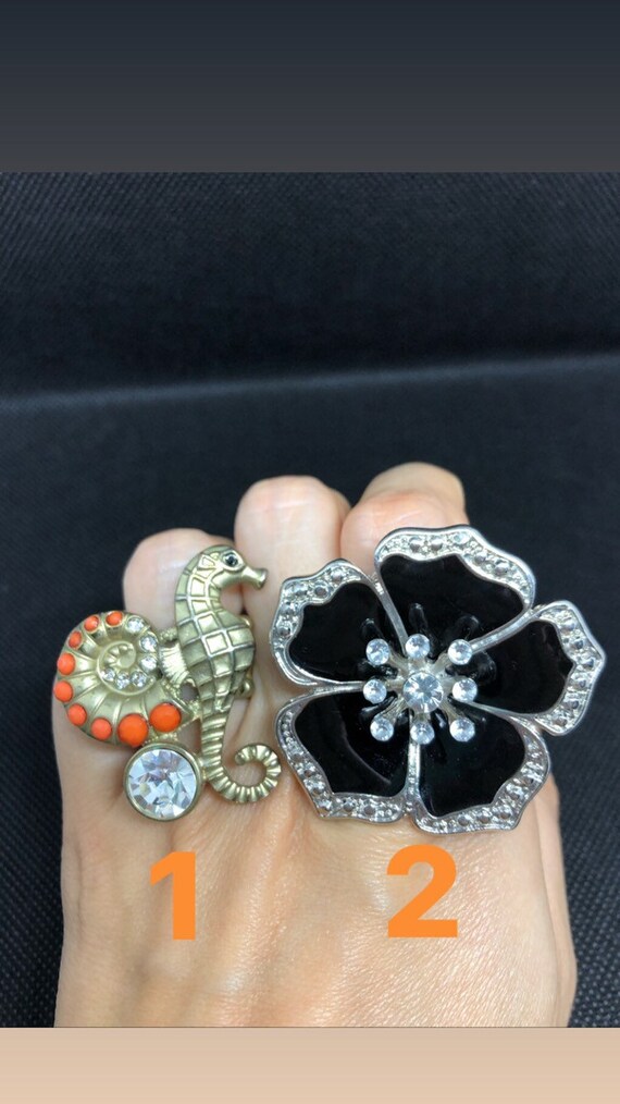 Adjustable Fun Statement Rings, Large Seahorse an… - image 2
