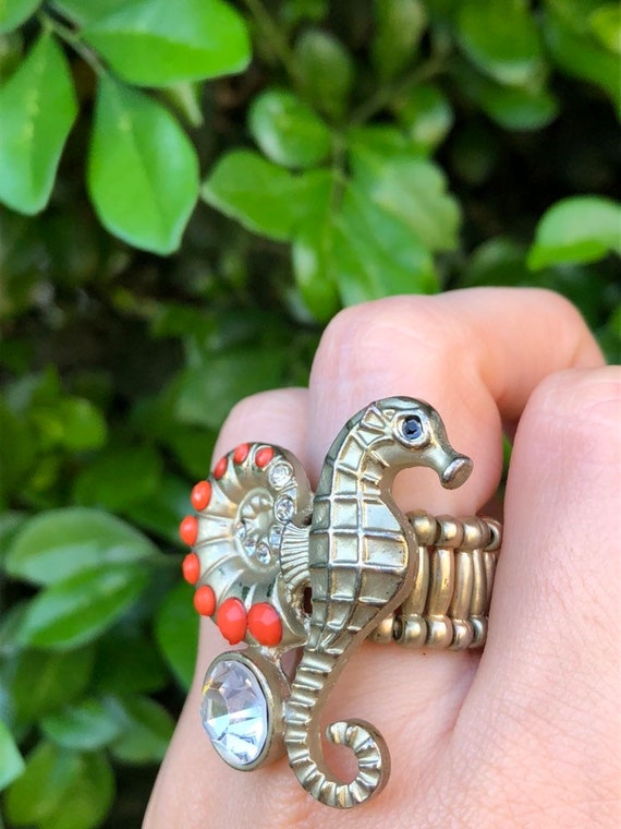Adjustable Fun Statement Rings, Large Seahorse an… - image 4