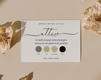 Wedding Attire Color Palette Card | Guest Dress Code Guide | Template | Editable | Printable