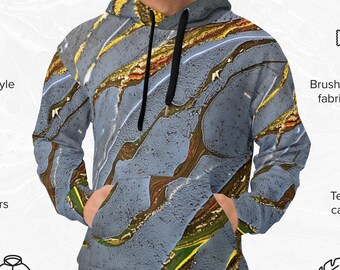 Marbled Fleece Hoodie, Unique Swirl Design