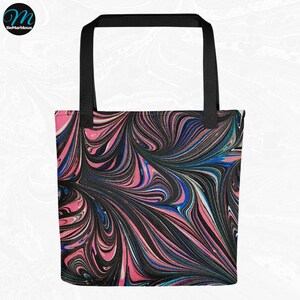 Marbled Tote Bag, Designer Bag, Marbled Accessories, pink blue black white