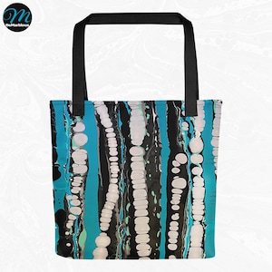 Marbled Tote Bag, Designer Bag, Marbled Accessories, teal black white
