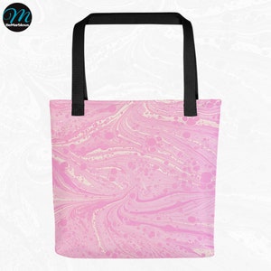 Marbled Tote Bag, Designer Bag, Marbled Accessories pink white