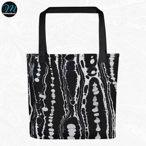 Marbled Tote Bag, Designer Bag, Marbled Accessories, black white
