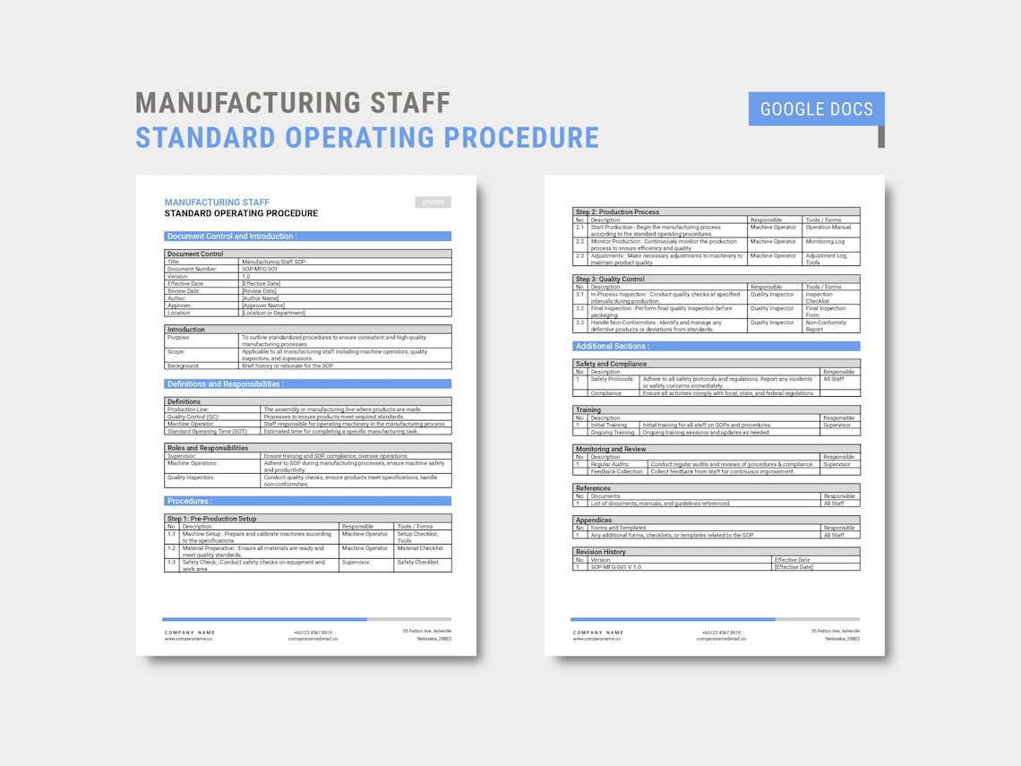 Manufacturing SOP Standard Operating Procedure Template SOP Template