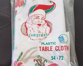 1970s Plastic Christmas tablecloth.
