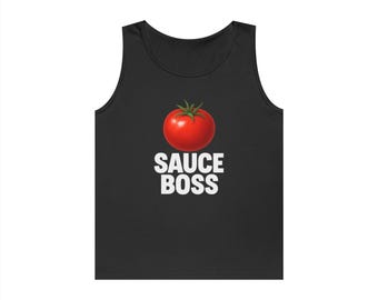 Sauce Boss Unisex Heavy Cotton Tank Top - Fun Foodie Apparel, Perfect for BBQs, Summer Parties, Gift for Chefs, Casual Outings
