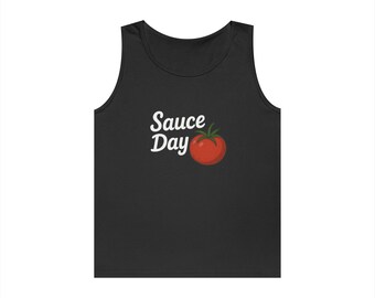 Unisex Heavy Cotton Tank Top - Sauce Day Tee, Perfect for Summer BBQs, Casual Outings, Gift for Foodies, Unique Summer Top